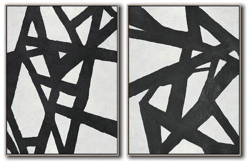 Large Contemporary Art Acrylic Painting,Set Of 2 Minimal Painting On Canvas - Contemporary Artwork